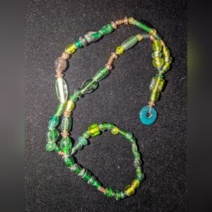 24" Vintage Green Beaded Necklace